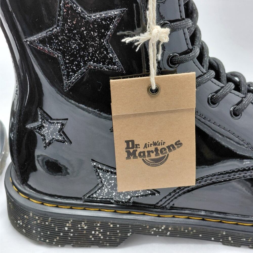 Dr Martens 1460 Girls Size 6 Youth Black Patent Glitter Star Combat Boots School - Picture 8 of 13